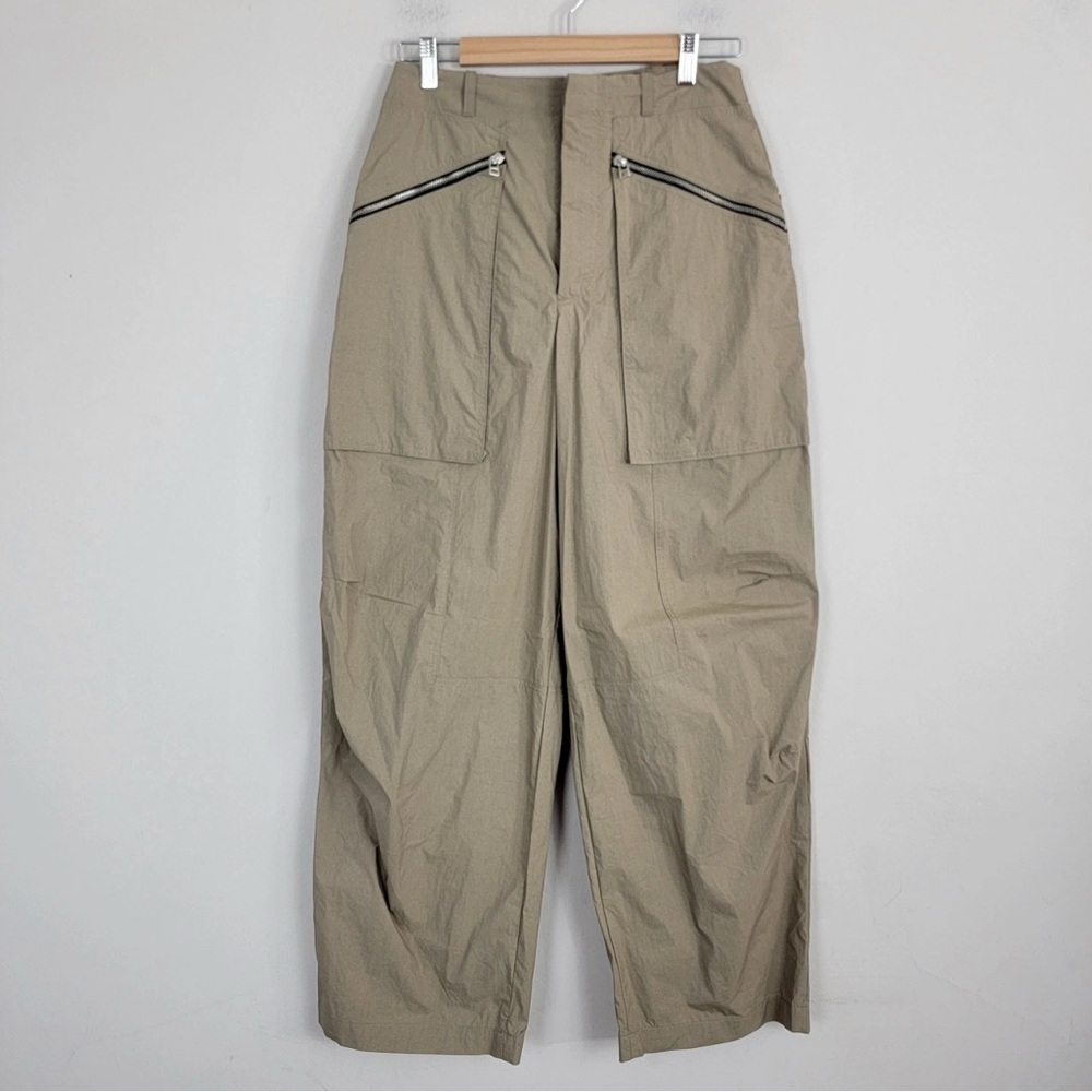 Zara Pants size M Barrel Wide Leg High Rise Baggy Zip Pockets Utility.